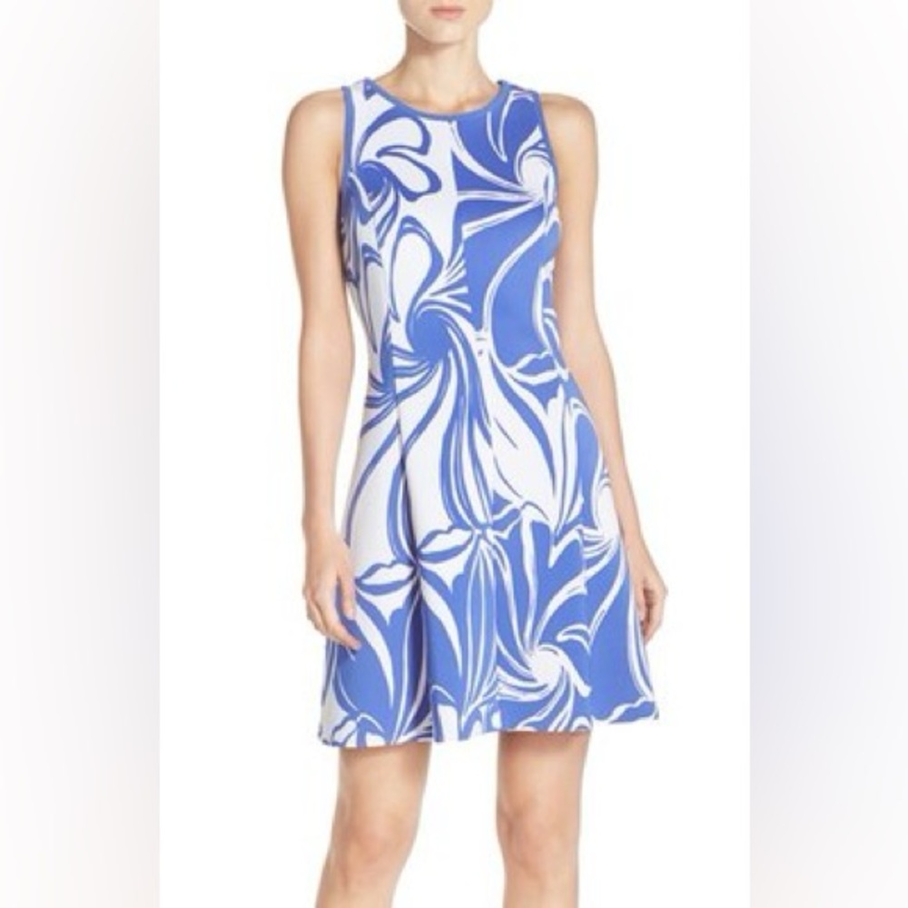 Lilly Pulitzer Cove Scuba Mini Dress, Blue and White, Fit and Flare, Size XS